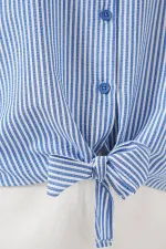 Kadın Önü Bağlamalı Çizgili Gömlek 20323 - Lacivert