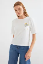 T-shirt basique imprimé en maille 912 - Blanc