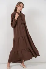 T1627 Yaka Bağcıklı Elbise - E. Kahve