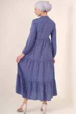 1627 Lace-Up Hijab Dress - Blue
