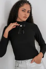 Kadın Kurdale Detay Uzun Kollu Bluz 977 - Siyah