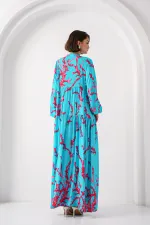 Robe hijab à motifs authentiques 2423 - Bleu glacier