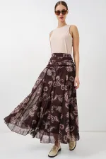 Women's Patterned Chiffon Skirt 8057 - Brown