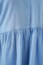 Kadın Düğmeli Kısa Kol Elbise 2559 - İndigo