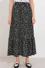 Women's Black and White Polka Dot Long Knitted Skirt 1886