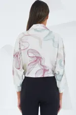 Women's Oversize Flowy Crop Satin Shirt 906 - Dusty Rose