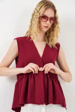 Women's Button-Down Sleeveless Blouse 994 - Burgundy