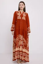 Robe hijab en viscose à carreaux couleur vison pour femme 2423