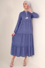 1627 Lace-Up Hijab Dress - Blue