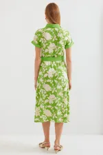 2455 Patterned Shirt Dress - Green