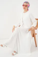 Kadın Ayrobin Kimono Etek İkili Takım 8047 - Beyaz