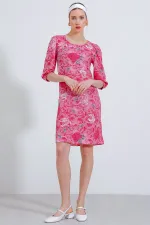 Robe midi pour femme à motif grenade et rose 2477