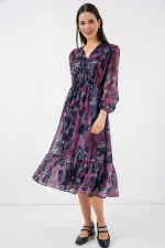 Robe en mousseline à motifs 2137 - Lilas foncé