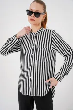 Kadın Uzun Kollu Çizgili Gömlek 20283 - Beyaz