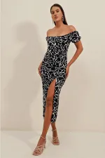 2396 Slit Summer Knitted Dress - Light Black