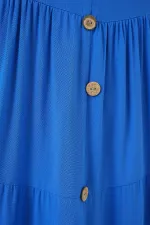 Women's Sleeveless Buttoned Short Dress 2571 - Navy Blue