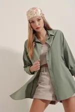 Women's Khaki Oversize Long Basic Shirt 3900