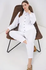 6622 Keten İkili Takım - Beyaz