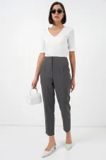 Pantalon en tissu taille haute 6650 - Anthracite