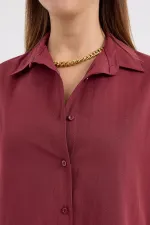 Kadın Oversize Mürdüm Uzun Basic Gömlek 3900