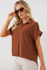 Women's Oversize Short Sleeve Shirt 20322 - Tan