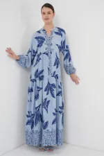 Robe hijab à motifs authentiques 2423 - Bleu marine