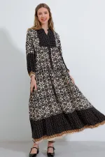 2423 Authentic Patterned Hijab Dress - Black4