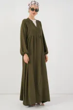 Kadın Uzun Tesettür Elbise 2525 - Haki