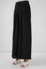 Kadın Geniş Paça Pileli Pantolon 6718 - Siyah