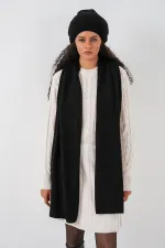 Écharpe et bonnet tricotés pour femme 15939 - Noir
