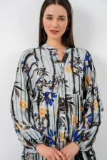 Women's Patterned Long Hijab Dress 2585 - Dark Gray