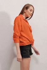 Chemise oversize en lin à poche unique 20153 - Orange