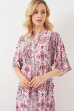 Kadın Desenli Kısa Kol Elbise 2562 - Kırmızı