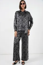 6699 Leopar Desenli Alt Üst Takım - Siyah