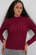 Kadın Dokulu Esnek Örme Bluz 975 - Bordo