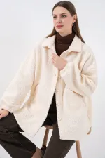 0675 Yün Karışımlı Buklet Ceket - Krem