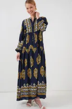 Robe hijab à motifs authentiques 2423 - Bleu marine 2
