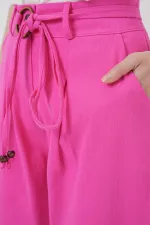 6660 Kemerli Keten Pantolon - Fuşya