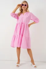 Women's Buttoned Short Sleeve Dress 2559 - Pink