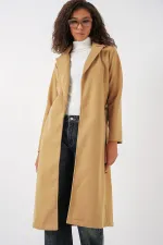 9118 Kruvaze Yaka Kaşe Kaban - Hardal