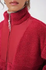 5194 Women's Plush Coat Jacket - Light Claret Red