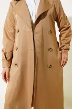 T5853 Double Breasted Hijab Trench Coat - Tan T5853 Double Breasted Hijab Trench Coat - Tan