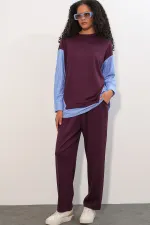 Women's Striped Woven Two-Piece Set 6750 - Burgundy Women's Striped Woven Two-Piece Set 6750 - Burgundy