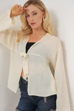 Chemisier à lacets pour femme 952 - Crème