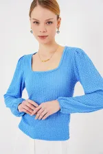 0442 Uzun Kollu Bluz - Saks