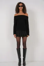 15908 Kadın Açık Omuz Oversize Triko Kazak - Siyah