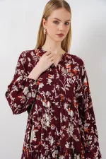 Kadın Desenli Uzun Tesettür Elbise 2585 - Z.Bordo