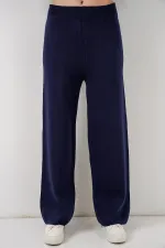 Women's Embroidered Knitwear Cardigan Trousers Two-Piece Suit 15963 - Navy Blue