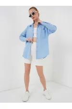 Chemise oversize en lin à poche unique 20153 - Bleu glacier