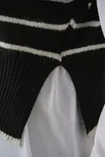 Kadın Çizgili Triko Süveter 15926 - Siyah